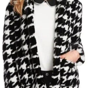 Avec Les Filles Houndstooth Faux Fur Coat M